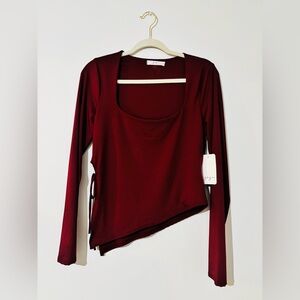 Gaze Burgundy Asymmetrical Long Sleeve Top